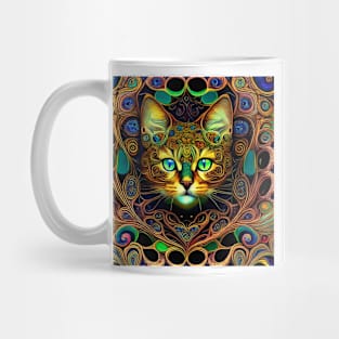 Cat Art Nouveau Psychedelic Rainbow Jewelry Mug